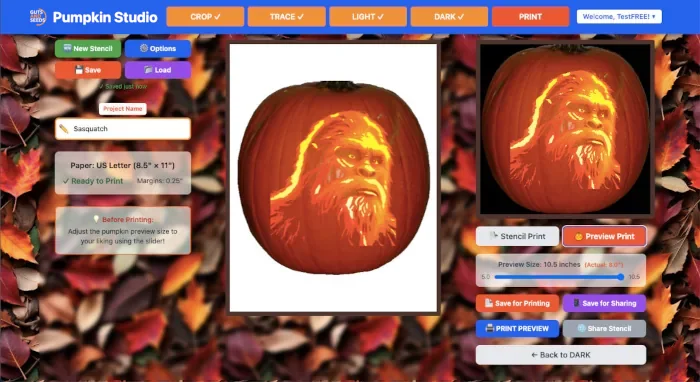 Pumpkin Studio Print Preview — see your finished pumpkin carving